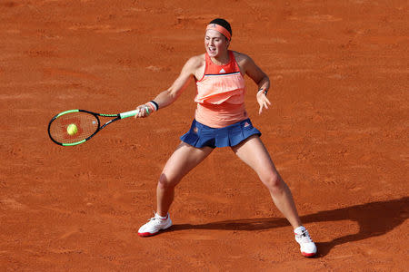 Tennis - French Open - Roland Garros, Paris, France - May 27, 2018 Latvia's Jelena Ostapenko in action during her first round match with Ukraine's Kateryna Kozlova REUTERS/Pascal Rossignol