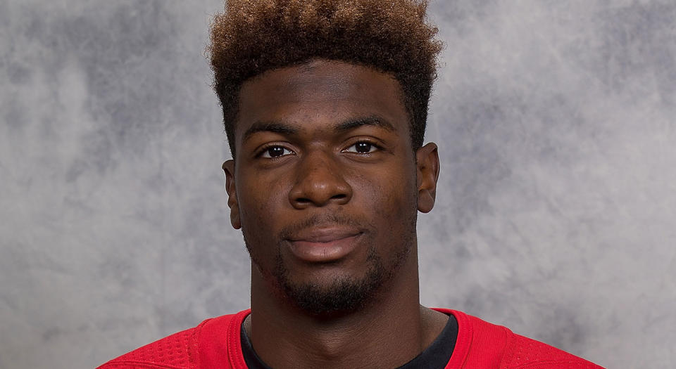 Kitchener Rangers forward Givani Smith was the victim of racist insults and death threats. (Photo by Dave Reginek/NHLI via Getty Images)