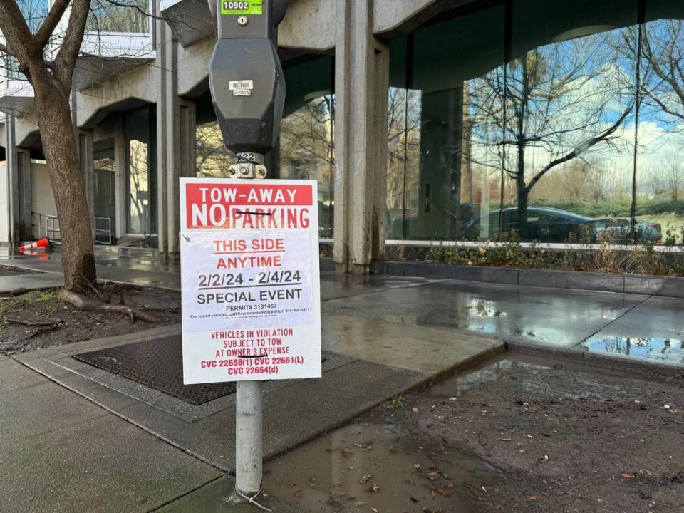 A sign at Ninth and H street in downtown Sacramento on Friday. 