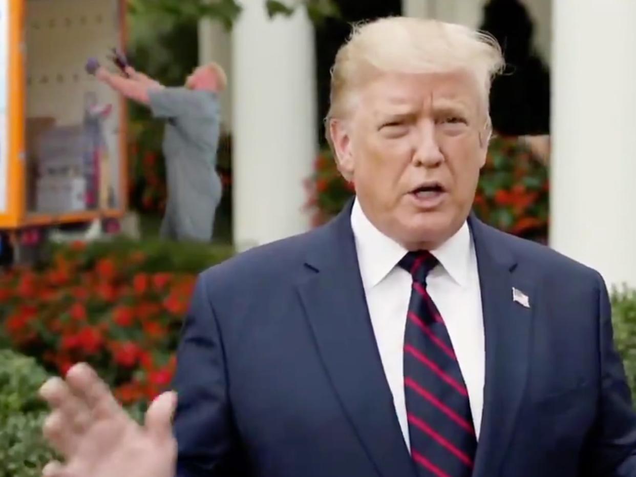 A satirical clip shared by Jimmy Kimmel makes it look as though Donald Trump is being moved out of the White House (Twitter/JimmyKimmelLive)