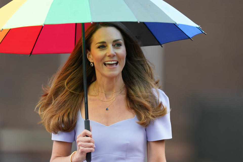 <p>The Duchess of Cambridge arrives at Kensington Palace in London for a reception for parents of users of a Centre for Early Childhood, on the day of the launch of the Royal Foundation Centre for Early Childhood. Picture date: Friday June 18, 2021.</p>
