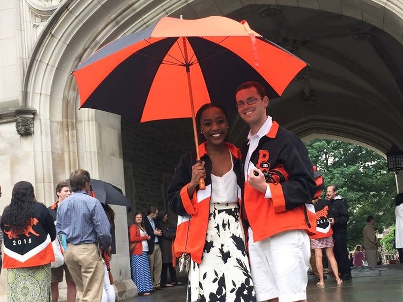 Princeton students with umbrella