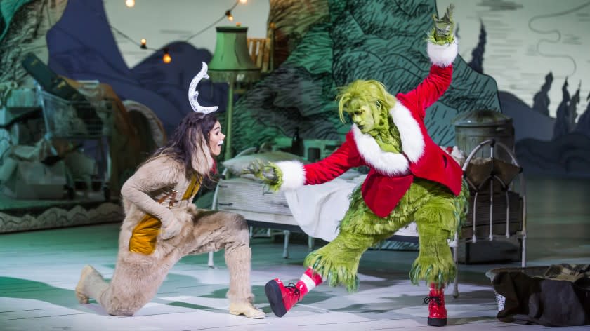 Dr. Seuss' The Grinch Musical -- NBC TV Special, DR. SUESS' THE GRINCH MUSICAL -- Pictured: (l-r) Booboo Stewart as Young Max, Matthew Morrison as Grinch -- (Photo by: David Cotter/NBC) Booboo Stewart, left, and Matthew Morrison in "Dr. Seuss' The Grinch Musical" on NBC.