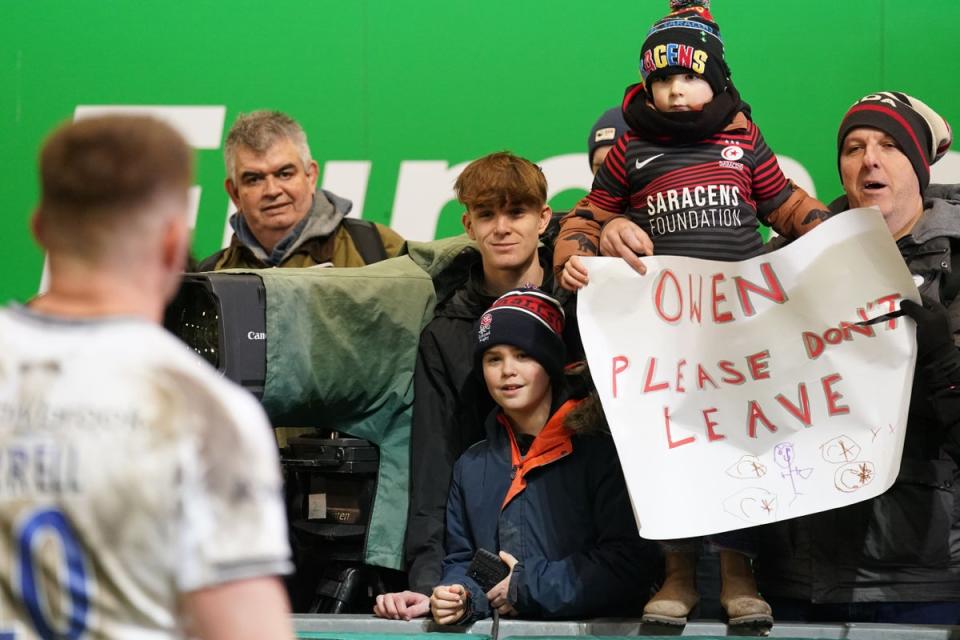 A young fan made his feelings clear to Owen Farrell at Welford Road (PA)