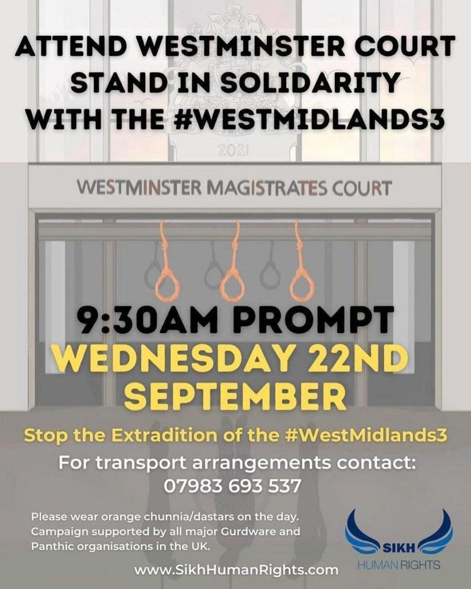 <div class="paragraphs"><p>A poster on Twitter to promote the demonstration today morning outside the Westminster Magistrate's Court. </p></div>