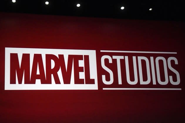The Marvel Studios logo is projected on screen during the Walt Disney Studios special presentation during CinemaCon 2022 at Caesars Palace on April 27, 2022 in Las Vegas, Nevada.  - Credit: VALERIE MACON/AFP/Getty Images