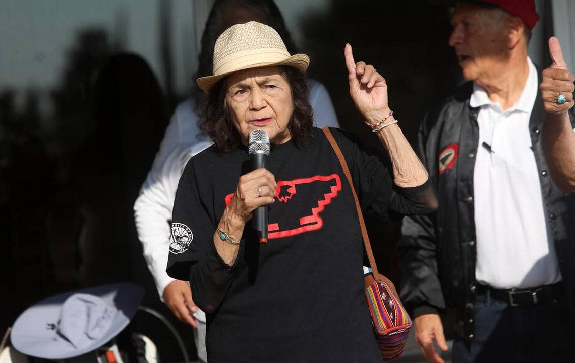 Civil rights icon Dolores Huerta, 92, said the United Farm Workers' 24-day march from Delano to Sacramento is also designed to reach growers.