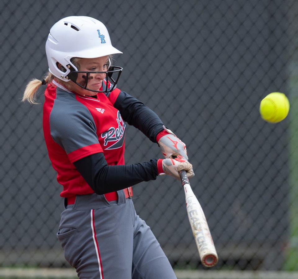 Crestwood's Bella Hunter takes a swing against West Geauga during the 2021 season.