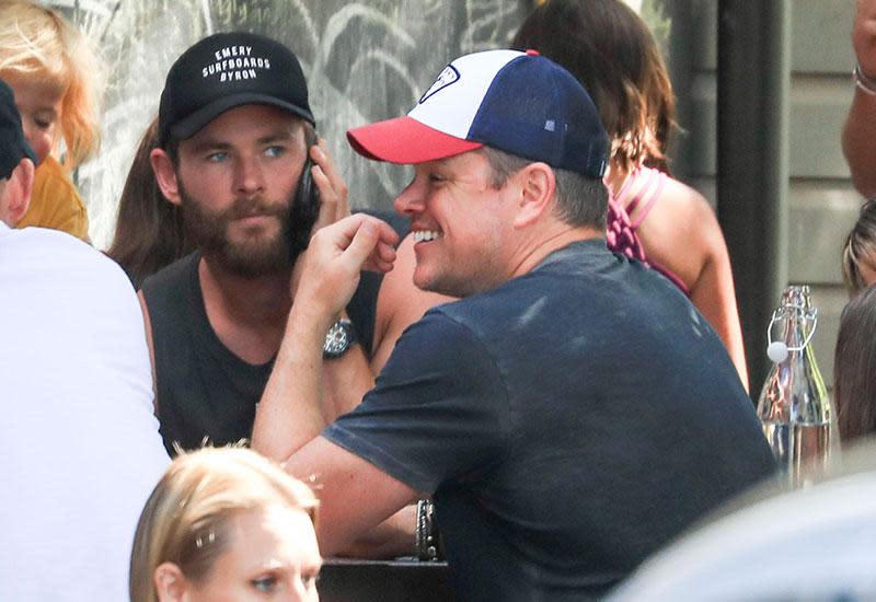 Chris Hemsworth and Matt Damon grab some Easter beers