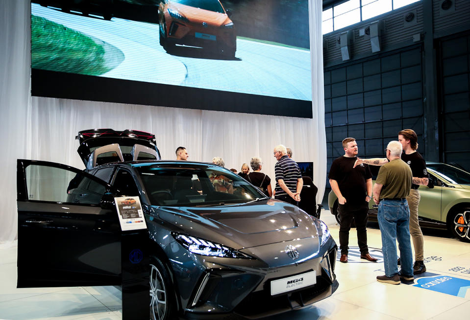 An EV in a showroom.