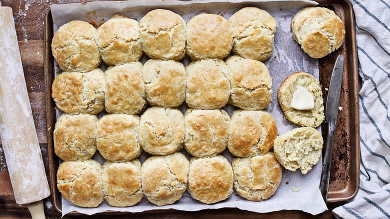 Homemade biscuits on baking sheet