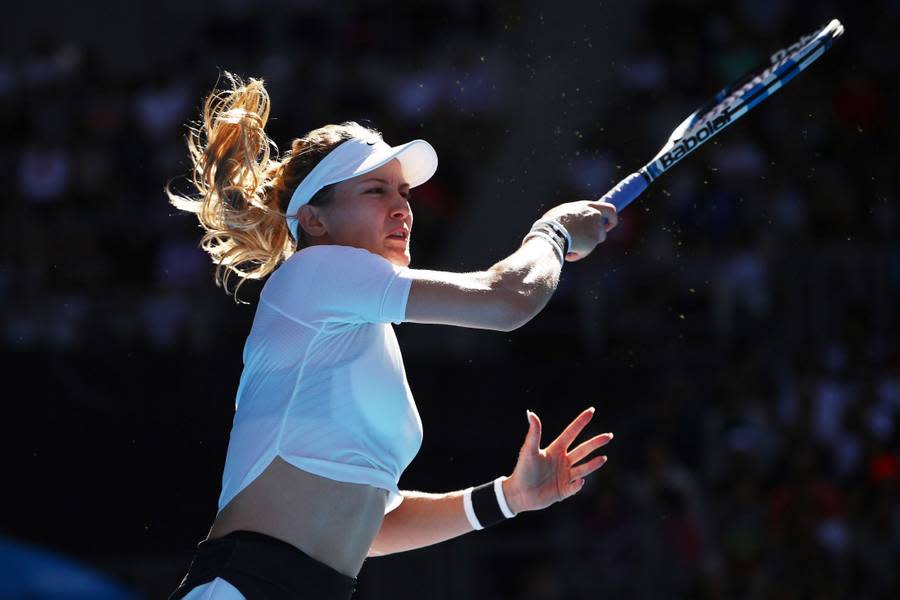 Tennis-Beauty Genie Bouchard absolviert ihre Partie der zweiten Runde gegen Shuai Peng aus China