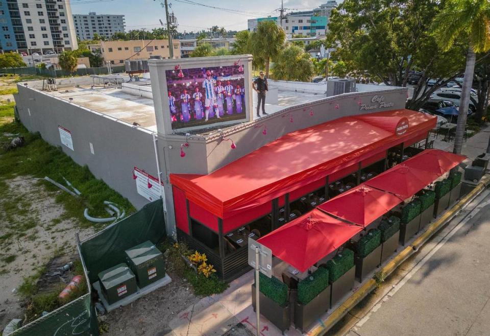 Owner Gerardo Cea stands on the roof of his Italian restaurant Cafe Prima Pasta. After the city approved a master plan for town centers in 2018, Cea received multiple offers from developers to buy his North Beach building.