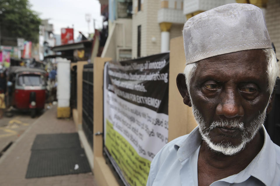 FILE - In this April 29, 2019, file photo, a Sri Lankan Muslim man waits to offer afternoon prayers a week after suicide bomb attacks on Churches in Colombo, Sri Lanka. Worries about Islamic extremism will be paramount for many Sri Lankan voters while others hope to block former leaders accused of human rights violations from returning to power in Saturday’s presidential election, the country’s first national polls since last Easter’s deadly suicide attacks. Simply put, fear is driving the election in Sri Lanka, a South Asian island nation of 22 million people off India’s southern tip. (AP Photo/Manish Swarup, File)