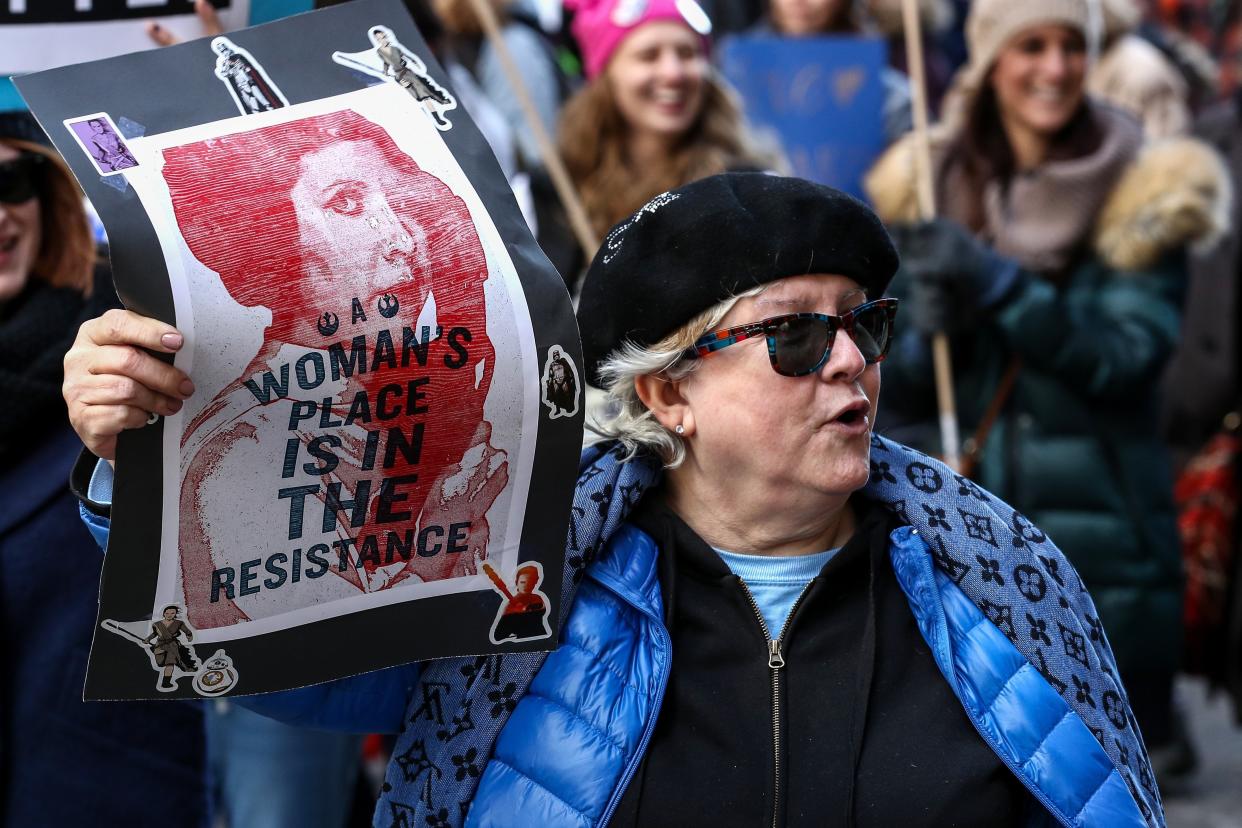 Protesters participate in the Women's March against U.S. President Donald J. Trump in Chicago, United States on Jan. 20, 2018. (Photo: Anadolu Agency via Getty Images)