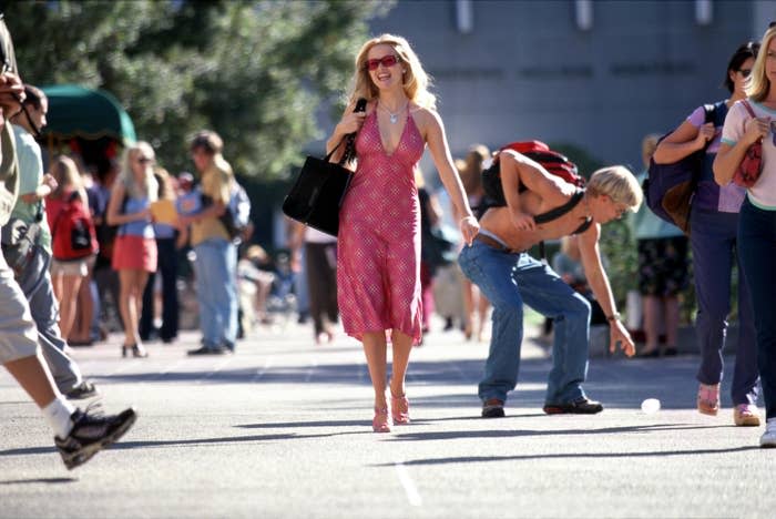 Reese Witherspoon films a scene in "Legally Blonde"