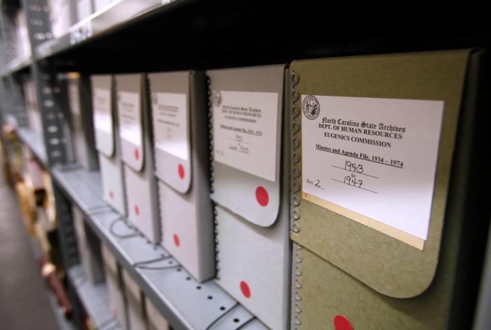 Documents on the victims of the N.C. Eugenics Board sit in the North Carolina State Archives in 2011. The state created a foundation to find the victims, who were sterilized from the ’30s through the ’60s.