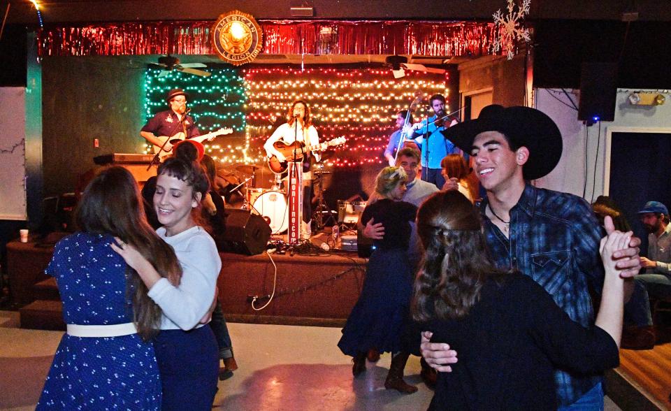 The dance floor fills as two-step dancers take over at the American Legion Post 82 in East Nashville during their Honky Tonk Tuesdays  Jan. 29, 2019, in Nashville, Tenn.