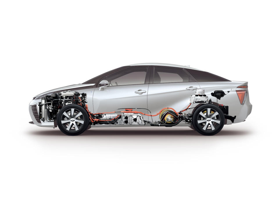 Toyota F-Cell氫燃料電池架構以氫氣作為電機馬達動力來源。�� 圖片摘自：global.toyota
