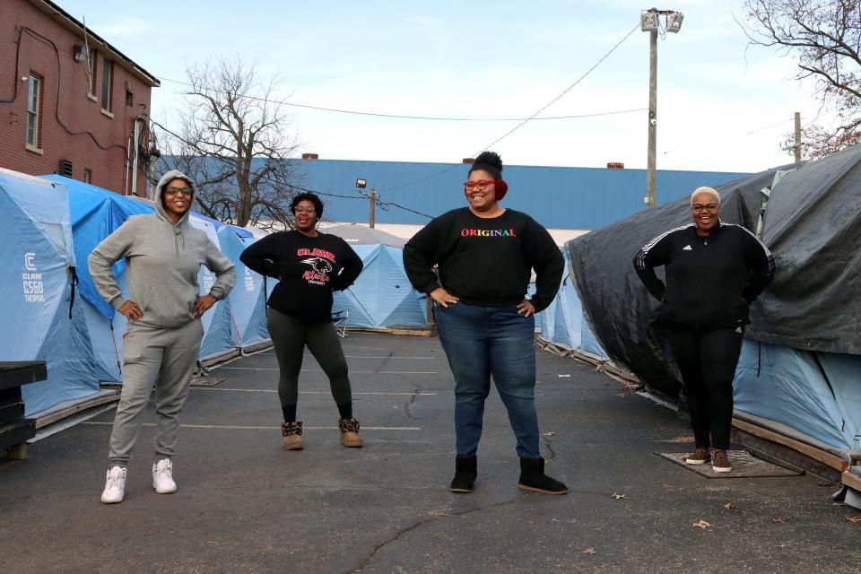 From left: Stachelle Bussey, Tiana White, Angel Todd and Nannie Croney lead the Hope Buss, a nonprofit that operates a safe outdoor space, dubbed the Hope Village.
