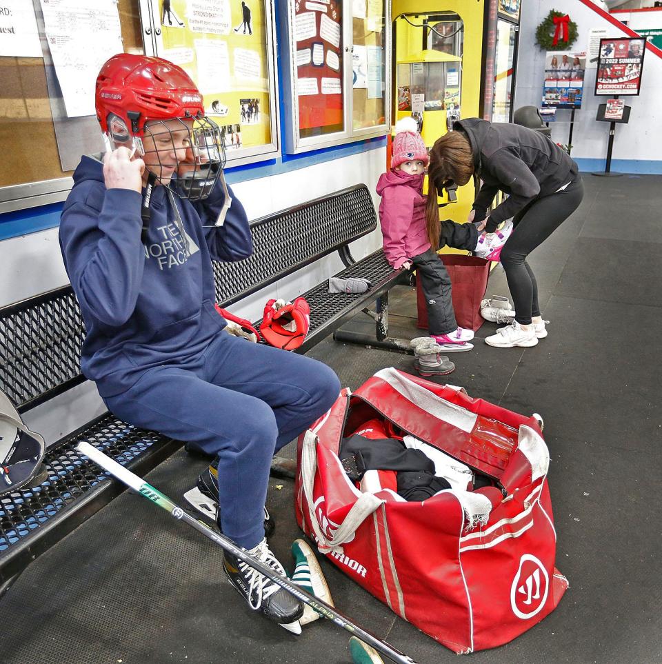 Home schooled student Isaac Davis, 12, of Rockland uses the free skate time  at the Rockland Skating Rink as his gym class.