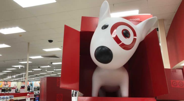 an image of bullseye the target dog in a target store. retail stocks to buy