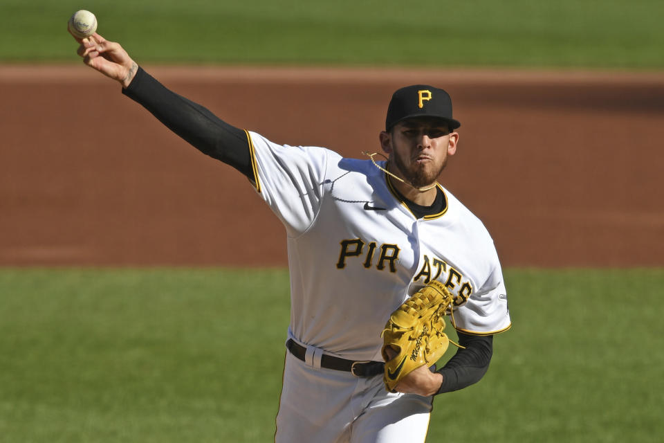 Pittsburgh Pirates starting pitcher Joe Musgrove delivers during the first inning of a baseball game against the St. Louis Cardinals, Sunday, Sept. 20, 2020, in Pittsburgh. (AP Photo/David Dermer) Pennsylvania