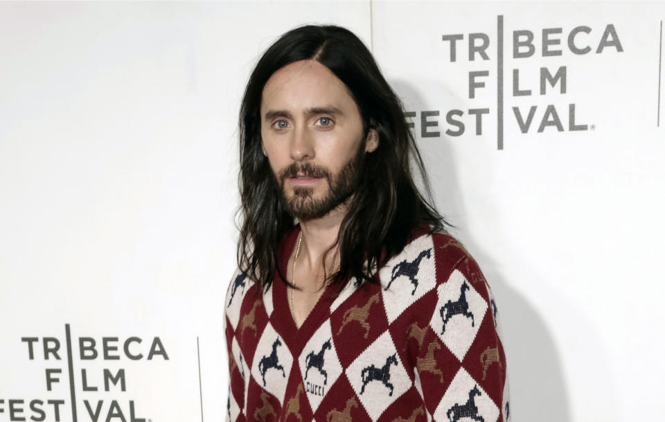 FILE - In this April 27, 2019, file photo, Jared Leto attends the screening for "A Day In The Life Of America" during the Tribeca Film Festival in New York. Leto says he just emerged from the desert to find a world transformed and was stunned to find much of the world shut down and sheltering over the coronavirus pandemic, which had long since begun but had not yet had such vast impact on life the U.S. when he left. (Photo by Brent N. Clarke/Invision/AP, file)