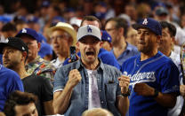 <p>Justin Timberlake celebrates after Joc Pederson #31 of the Los Angeles Dodgers hits a home run in the fifth inning of Game 2 of the 2017 World Series against the Houston Astros at Dodger Stadium on Wednesday, October 25, 2017 in Los Angeles, California. (Photo by Alex Trautwig/MLB Photos via Getty Images) *** Local Caption *** Justin Timberlake </p>