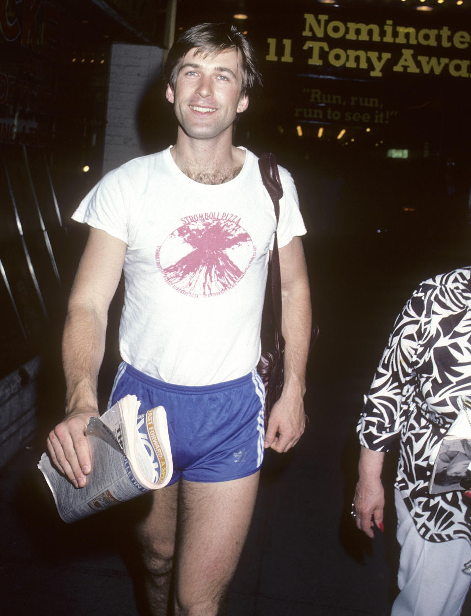 Baldwin leaving the Music Box Theater after performing in the Broadway play "Loot" in New York.