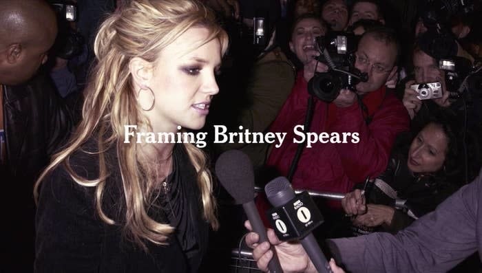 Britney Spears is mobbed by paparazzi in a still from documentary "Framing Britney Spears"