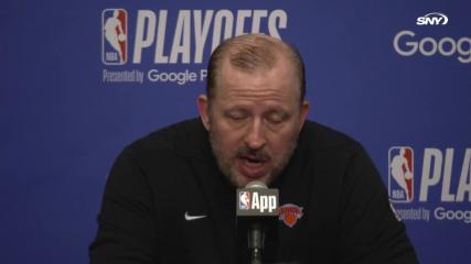 Tom Thibodeau reacts to Knicks' 118-115 win over 76ers, advancing to face Pacers