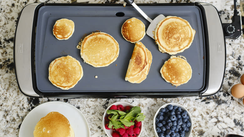 Griddle with pancakes