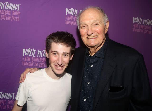 <p>Bruce Glikas/WireImage</p> Noah Robbins (left) and Alan Alda photographed backstage at 'Purlie Victorious'