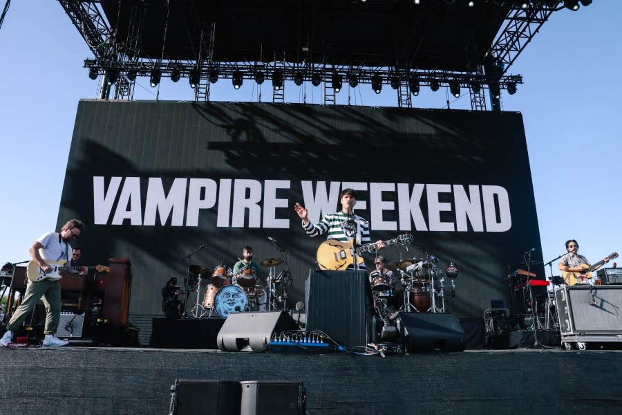 Indio, CA – April 13: Vampire Weekend performs during the Coachella Valley Music and Arts Festival on Saturday, April 13, 2024 in Indio, CA. (Dania Maxwell / Los Angeles Times via Getty Images)