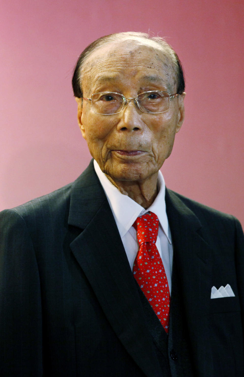 In this Tuesday, Sept, 28, 2010 photo, Hong Kong movie producer Run Run Shaw poses for a photograph during the Run Run Shaw prize presentation ceremony in Hong Kong. Pioneering Hong Kong movie producer Run Run Shaw has died at the age of 107. No cause of death was given in a statement from Television Broadcasts Limited (TVB), which Shaw helped found in 1967. (AP Photo/Kin Cheung)