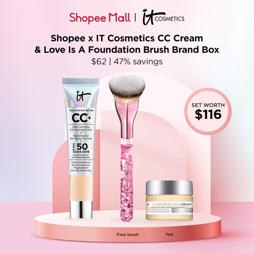 Shopee x IT Cosmetics CC Cream & Love Is A Foundation Brush Brand Box. (Photo: Shopee SG)