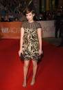 <p>Kate Mara’s cute pixie was offset by her Valentino mini dress with gold brocade and sheer black, giving the actress a darker feel at the premiere of “The Martian.”</p>