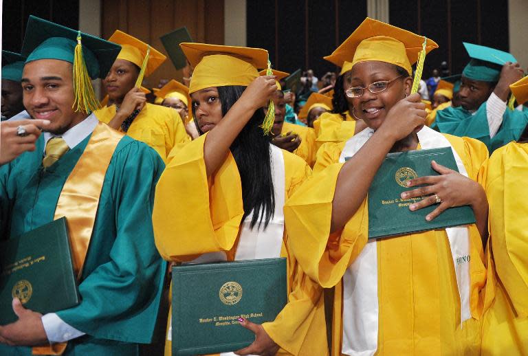 File picture shows students at a high school graduation ceremony in Memphis, Tennessee