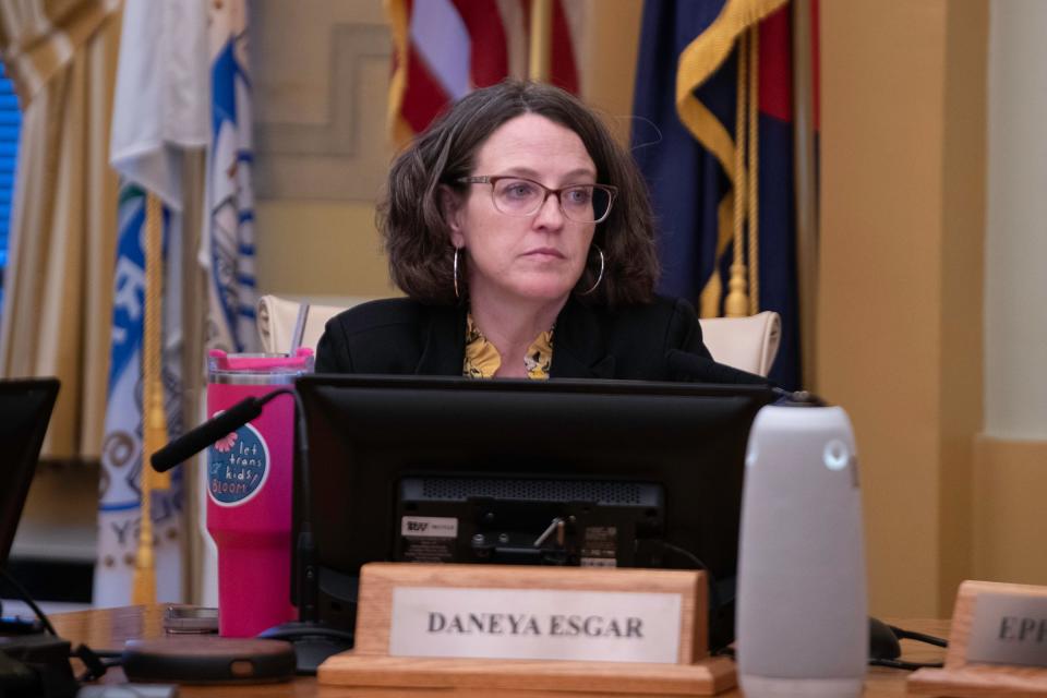Pueblo County Commissioner Daneya Esgar at a BOCC meeting on Thursday, February 29, 2024.