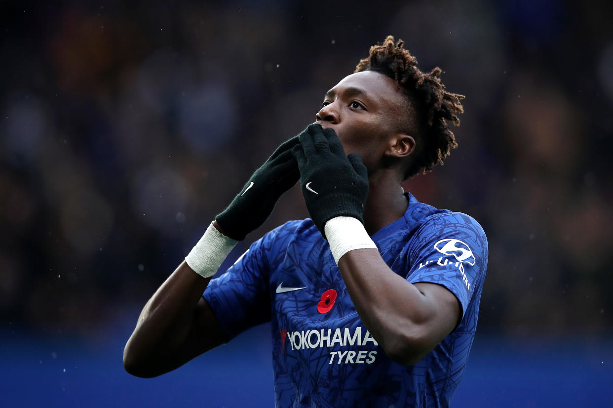 Tammy Abraham celebrates the opener against Crystal Palace. (Photo by Chris Lee - Chelsea FC/Chelsea FC via Getty Images)