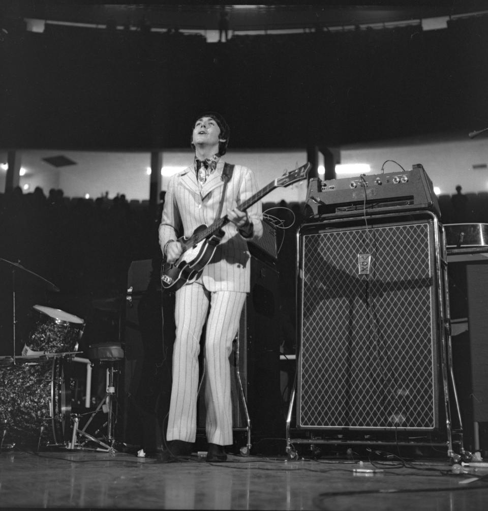 Paul McCartney of The Beatles performs at Detroit's Olympia Stadium on August 13, 1966. This was the last time The Beatles performed in Detroit.