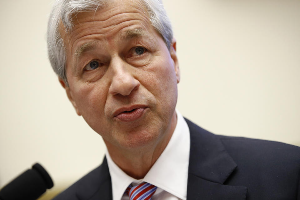 JPMorgan Chase chairman and CEO Jamie Dimon testifies before the House Financial Services Committee during a hearing, Wednesday, April 10, 2019, on Capitol Hill in Washington. (AP Photo/Patrick Semansky)