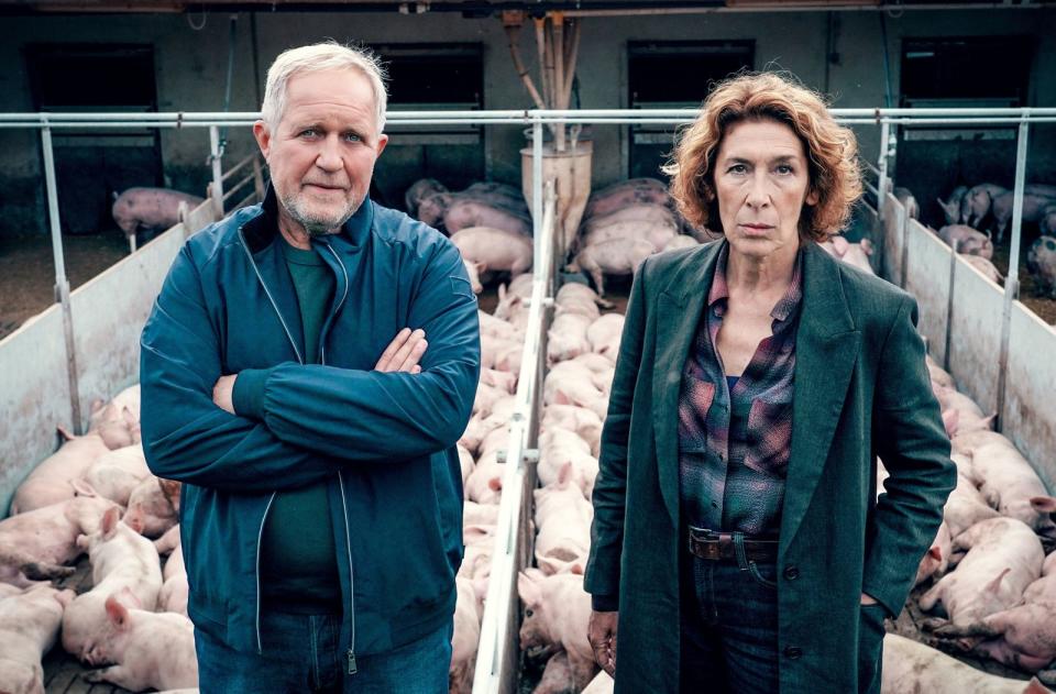 Als der Chef eines Schweinemastbetriebes tot im Stall liegt, sind Bibi Fellner (Adele Neuhauser) und Moritz Eisner (Harald Krassnitzer) gefragt. (Bild: ARD Degeto/ORF/Petro Domenigg)