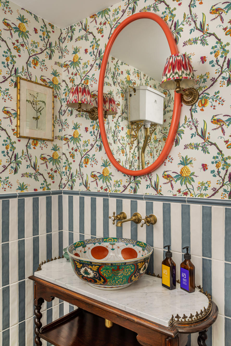 <p> The downstairs bathroom may be the smallest room of the house but this doesn’t mean it can’t take a punch of pattern. In fact, the powder room is the perfect space in which to go all out and clash your prints. </p> <p> ‘Pattern and color are integral to our design,’ says Lucy Barlow, creative director of Barlow & Barlow. ‘Mixing different patterns together always brings a room alive and creates a happy home! We love combining busy florals with simple stripes as they balance each other out whilst creating interest. Try playing around with contrasting materials, too, such as a vibrant wallpaper next to fun tiles. Smaller spaces such as a bathroom are the best places to start when it comes to pattern.’ </p>