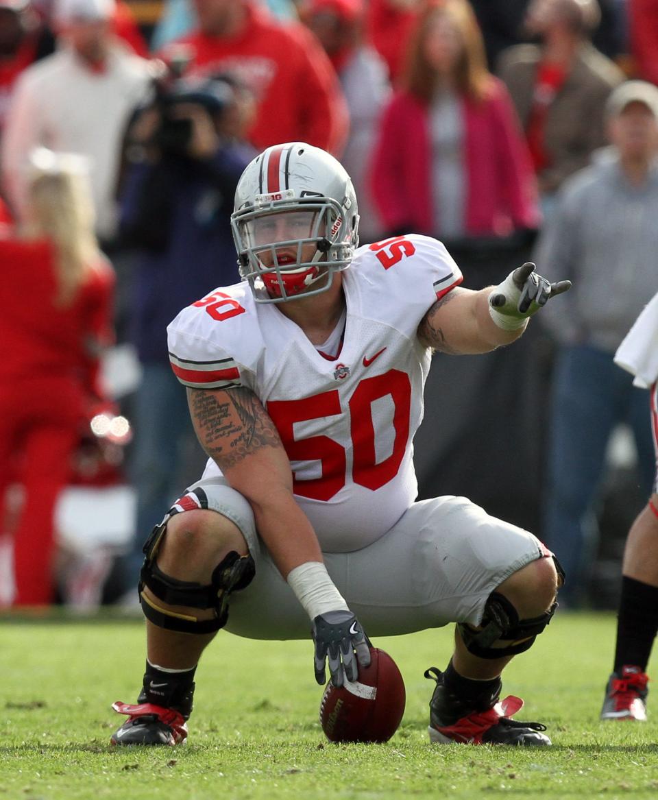 Ohio State offensive linesman Michael Brewster against Purdue in 2011.