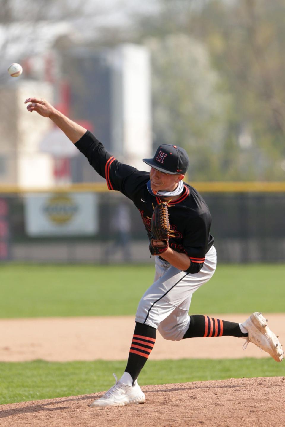 Harrison's Aiden Schwartz (13) pitches during the first inning of an IHSAA baseball game, Thursday, April 15, 2021 in West Lafayette.