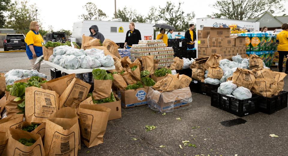 Second Harvest Food Bank and volunteers from Ochsner Health distribute free food Nov. 18 to Lafourche Parish residents affected by Hurricane Ida.