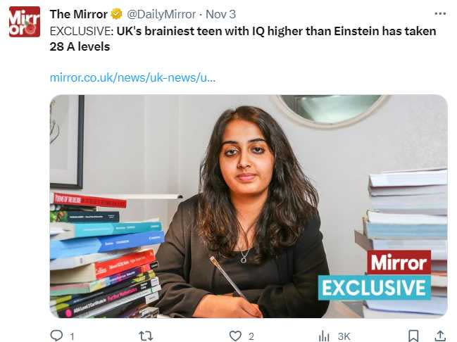 來自巴基斯坦的英國少女奇瑪智商高達161。（圖／翻攝自推特）