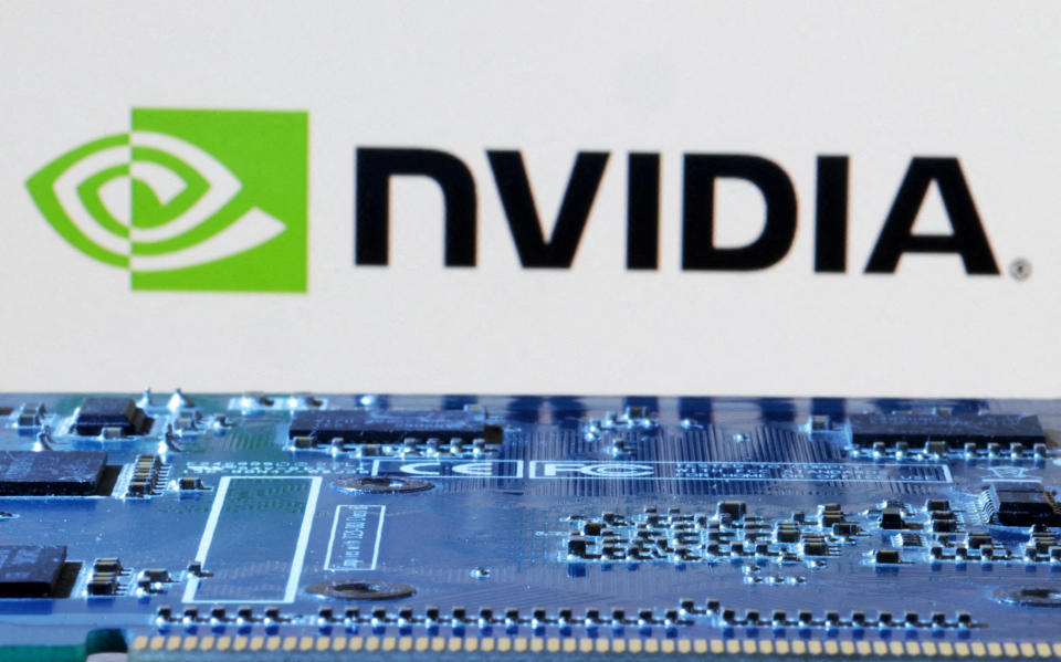 FILE PHOTO: The NVIDIA logo is seen next to the computer's motherboard in this illustration taken January 8, 2024. REUTERS/Dado Ruvic/Illustration/File Photo